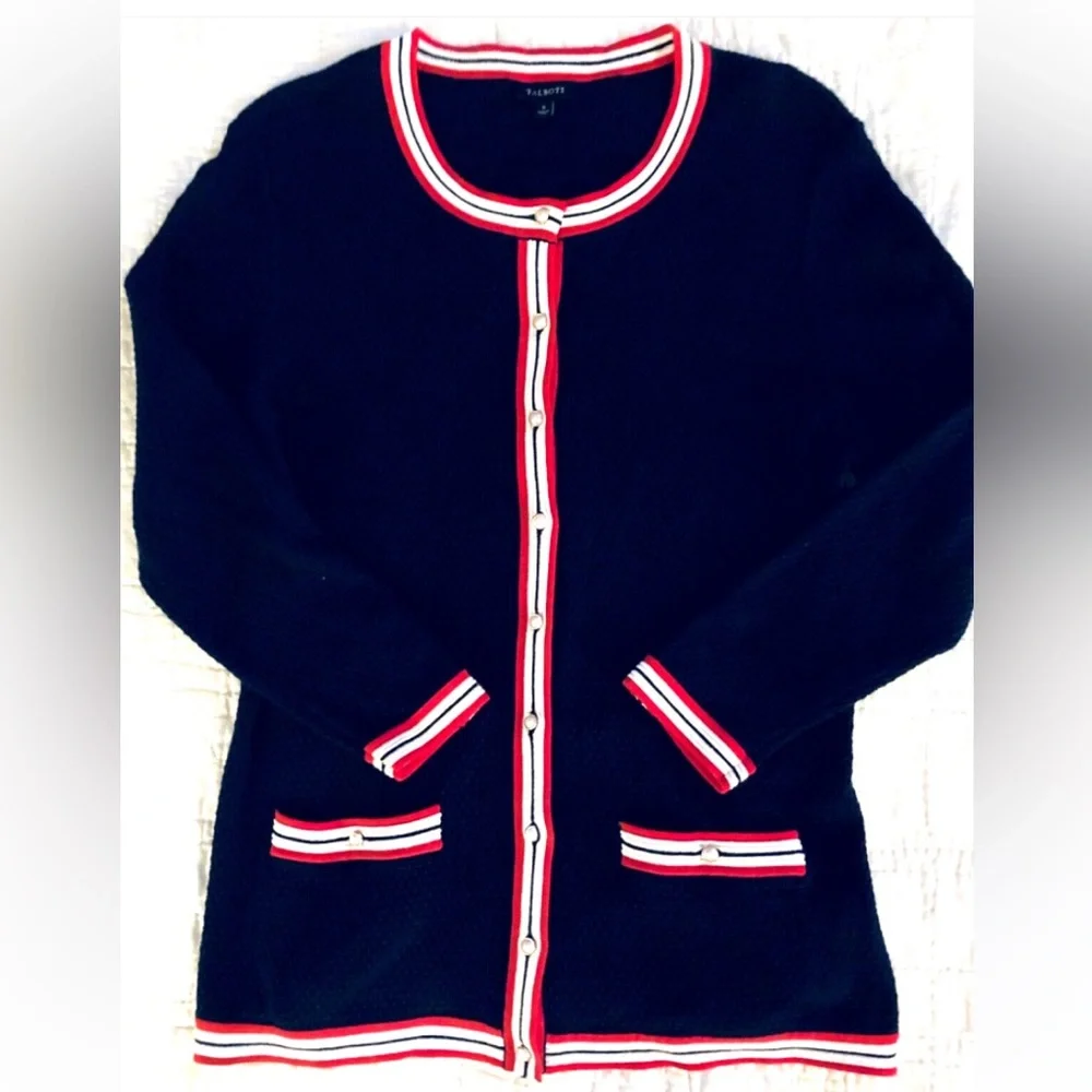 Talbots Navy Blue Cardigan Sweater Textured Preppy Knit career casual 1X 14 16 - Picture 15 of 16